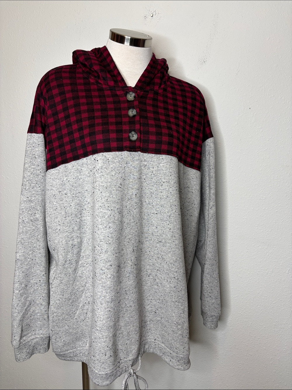 Maurices Gray and Burgundy Plaid Hooded Pullover